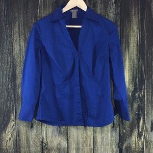 Ann Taylor Women's  Blue Long Sleeve Button Down